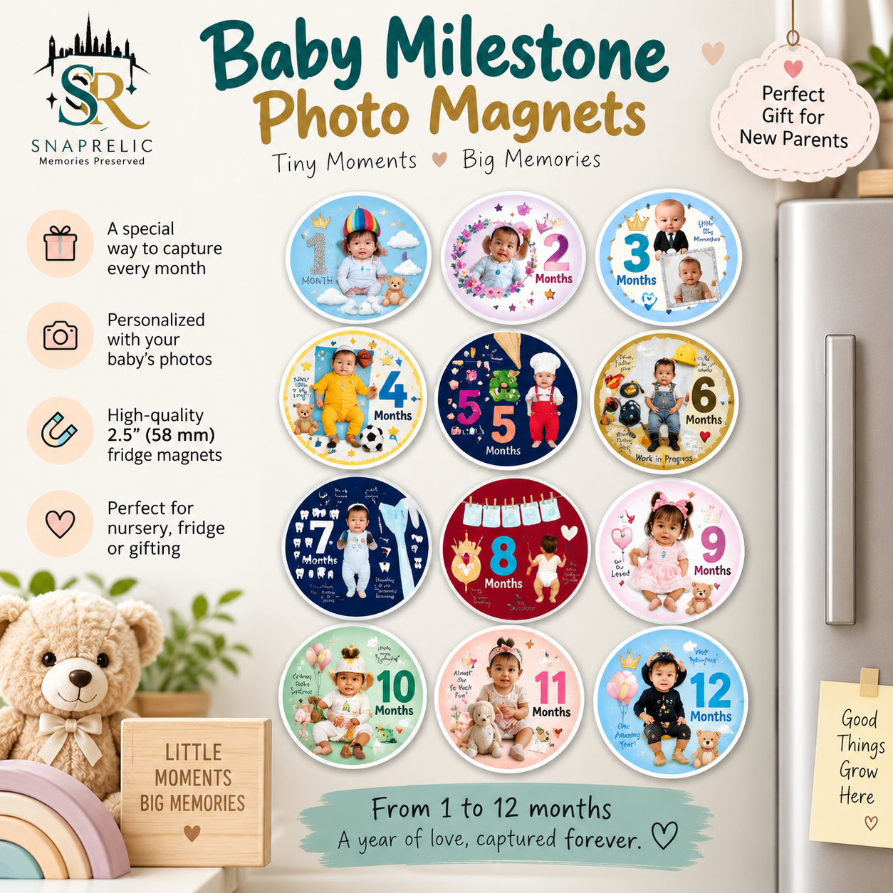 Baby Milestone Photo Magnets – 58 mm