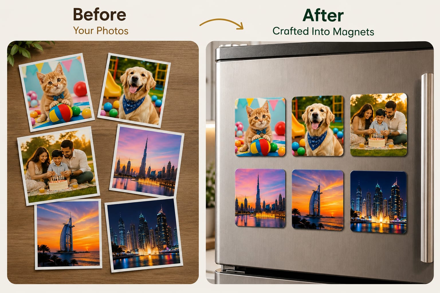 Before - Your Photos and After - Crafted Into Magnets